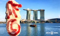 シンガポールのシンボル「マリーナベイサンズ」をバックに「マーライオン・アイス」