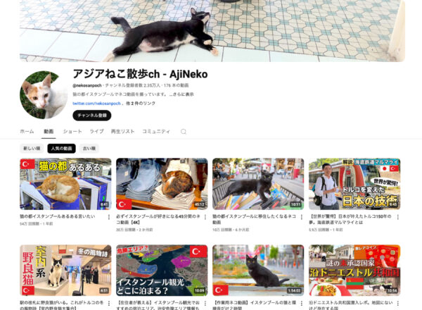 イスタンブール在住の『アジアねこ散歩ch』さんのYouTubeチャンネル