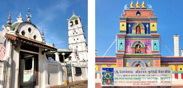 マラッカ「ハーモニー通り」のモスクとヒンドゥー寺院