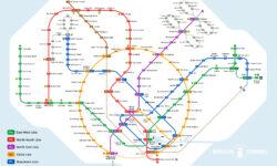 シンガポール中を網羅するMRT/LRTの路線図