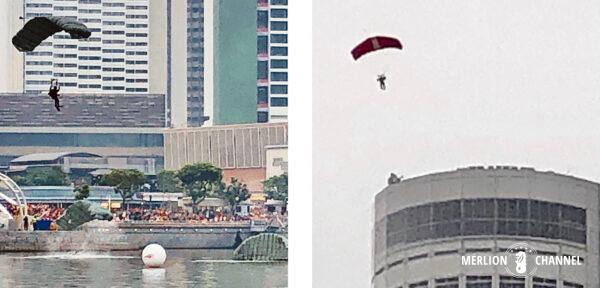 海軍・空軍のパラシュート舞台による降下デモンストレーション
