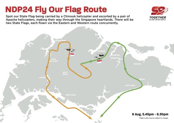 2024年シンガポール・ナショナルデー国旗飛行ルート