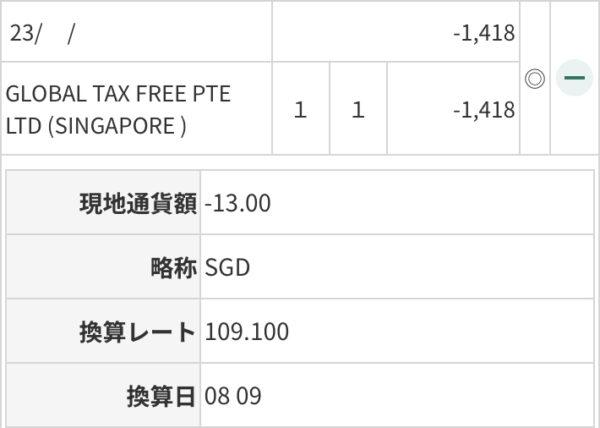 シンガポールのタックス・リファンド---クレジットカードへ返金確認