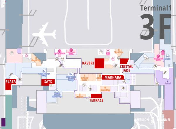 シンガポール・チャンギ空港のターミナル1のプライオリティパス対応施設マップ