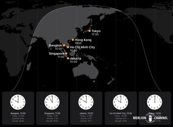 ワールドクロック世界時計ーアジア周辺諸国（バンコク・シンガポール・ジャカルタ・ホーチミン）と東京の時差・時計