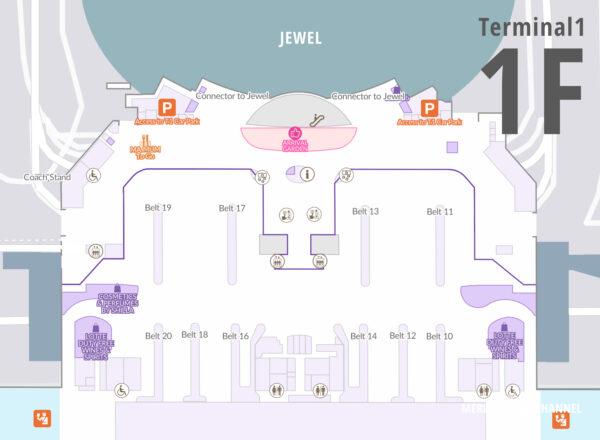 シンガポール・チャンギ空港のターミナル1「到着フロア」の地図