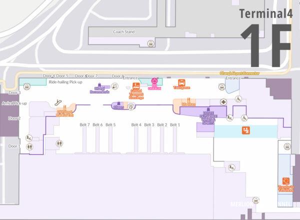 チャンギ空港ターミナル4の1階「到着フロア」の地図