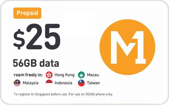 シンガポールの大手通信会社（キャリア）の一つである「M1（エムワン）」のツーリスト用プリペイドSIMカード