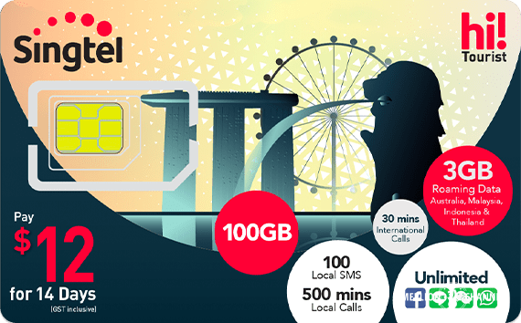 シンガポールの大手通信会社（キャリア）の一つである「Singtel（シングテル）」のツーリスト用プリペイドSIMカード