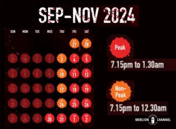 2024年で12回目を数える、ユニバーサル・スタジオ・シンガポール「ハロウィン・ホラーナイト12」の開催日カレンダー