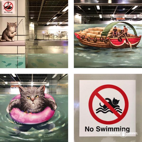 MRTのClarke Quay（クラークキー）駅に描かれたYip Yew Chongさんの絵
